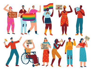 People are fighting for their rights. Vector illustration