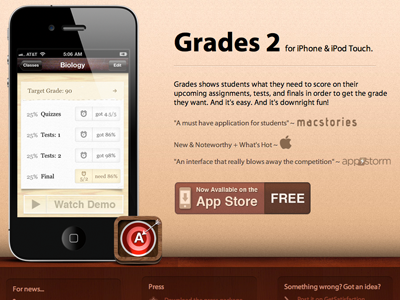 Grades 2 Site app iphone promo website