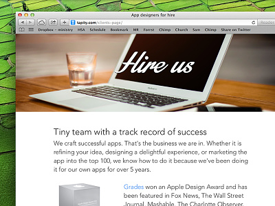 Tapity - Hire Us page app design client hire iphone responsive web website