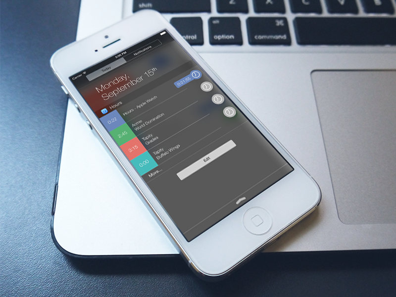 Hours iOS 8 widget ios 8 hours app design ui notification center time tracking tracker