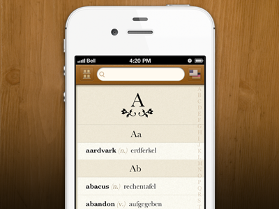 Languages - Dictionary View app iphone languages paper translation ui wood