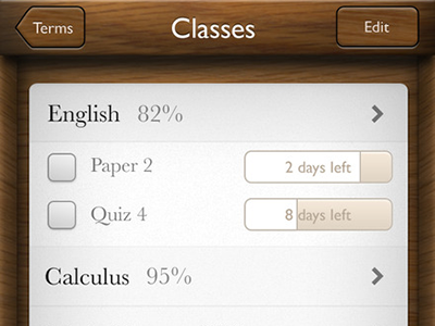 Grades Classes app grades ios iphone paper ui wood