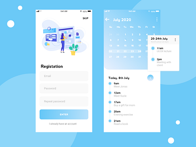 Calendar App android app ui app app design branding calendar app illustration ios app ios app ui planner app registration ui sign in ui ux vector