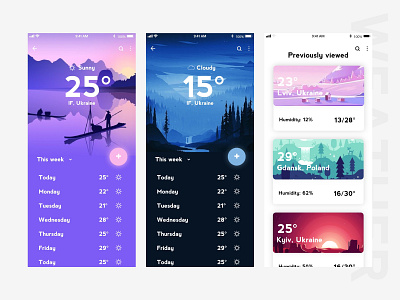 Weather App UI android app appdesign design flat illustration ios app ios design ui ux vector weather app weather forecast
