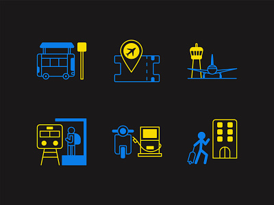 Travel Icons airplane airport app bus design hotel icon icon set illustration line icon motorbike station ticket train travel ui vacation vector