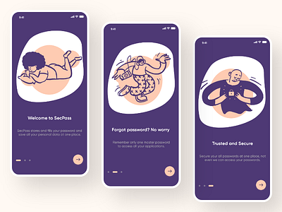 Onboarding UI - SecPass android android app design design doodles illustration ios iosapp onboarding onboarding screen password manager screens security app uiux