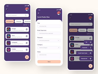 SecPass - Password Manager app android android app design information iosapp onboarding password password app password manager personal purple security app security system