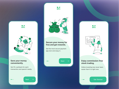 Onboarding UI bank finance ui onboard onboarding flow onboarding illustration onboarding ui walkthrough wallet ui welcome screen