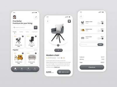 Furniture App Design app design arm chair chair clean design dream items ecommerce furniture furniture app interior ios app mobile app online shoping product design shop sofa store table ui uiux