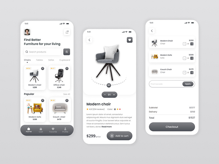 Furniture App Design by Aminur Tahmid on Dribbble