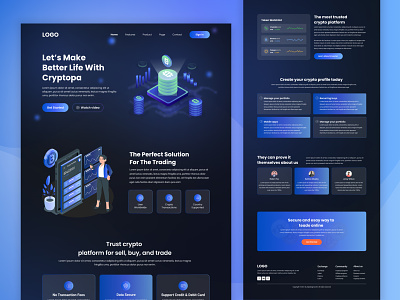 Cryptocurrency Landing Page bitcoin bitcoin website clean crypto crypto wallet crypto website cryptocurrency landing page design investment website landing page minimal services ui uiux ux web design web page website
