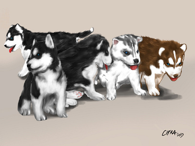 Husky Puppies (iPad Art) art dogs husky illustration ipad procreate