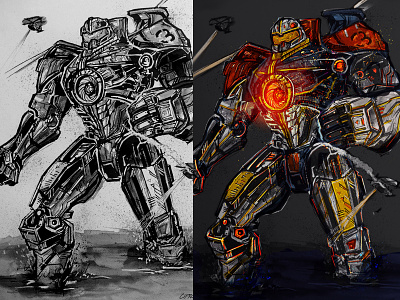 Gipsy Danger Illustration (Alternate Colorway) danger gipsy gundam illustration jaeger kaiju mecha pacific pacificrim robot
