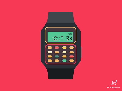 Casio calculator watch art calculcator casio color flat icon illustration vector watch