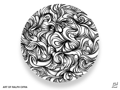 Abstract Wave on a Circular canvas abstract art black circle design flow ink marker paint swirl wave white