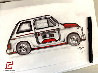 Compact Car Illustration art car design illustration ink marker paper red traditional transportation