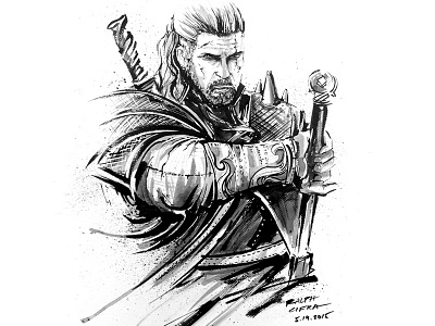 Geralt of Witcher 3 art design game geralt illustration ink playstation traditional witcher
