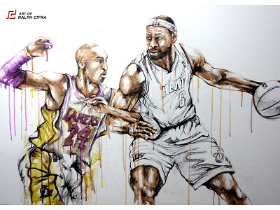 Kobe Bryant vs LeBron James (Acrylic Painting) acrylic art bryant color design heat illustration kobe lakers miami nba painting