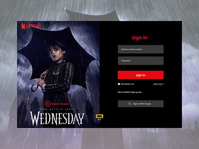 Netflix sign in (wednesday Version) branding design figma landing page movies netflix ui user experience user interface web design wednesday