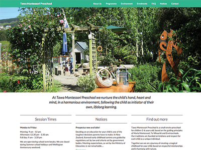 Tawa Montessori Pre School Website home page less pre school school simple web web design web ui