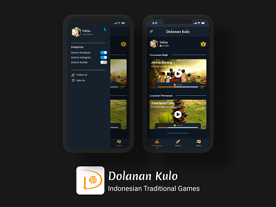 Doku(Darkmode Concept) - Indonesian Tradisional games app challenges culture indonesia designer indonesian mobile app mobile ui social app socialmedia ui ux