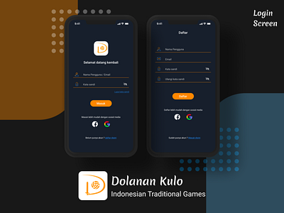 Doku (Dolanan Kulo) Login and Logup Screen challenges culture indonesia designer indonesian mobile app mobile app design mobile ui social app ui uidesign ux