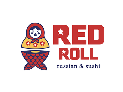Red Roll. Russian & Sushi restaurant logo brand identity branding design flat graphic design icon logo logo design typography vector