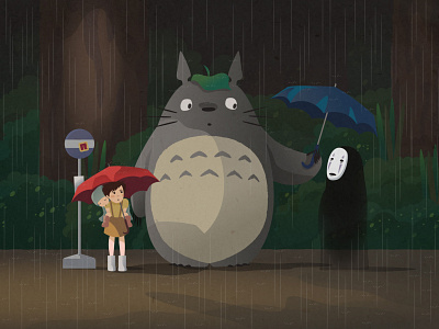 bus stop mix-up character design crossover earth day fan art my neighbor totoro no face spirited away studio ghibli totoro
