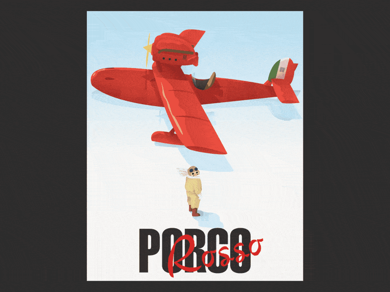 pretty red plane after effects akira character design fan art illustrator movie poster plane porco rosso studio ghibli vector