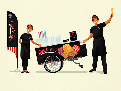 Gelatissimobile black cart characters crew gelatissimo gelato ice cream illustration illustrator staff sweets vector