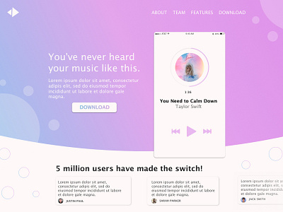 Music App Landing Page app branding design illustration ui website