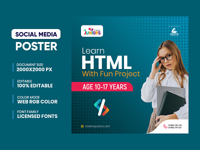 HTML Course - Social Media Poster Promotion Design art banner branding code coding design fb post graphic design html java media post poster social media social media poster web design