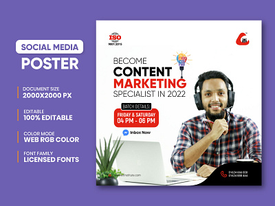Content Marketing Course - Social Media Poster Promotion Design banners branding content marketing course cover creative design digital illustration fb post freelancing course graphic design illustration live offer post poster skills social media social media posts ui