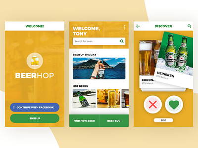 BeerHop - Beer Finder app design app designer app ui app ui design app ui kit app ux design beer design mobile mobile app mobile app design mobile design mobile ui mobile ui design mobile uiux tinder ui ux design uidesign user interface ux ui
