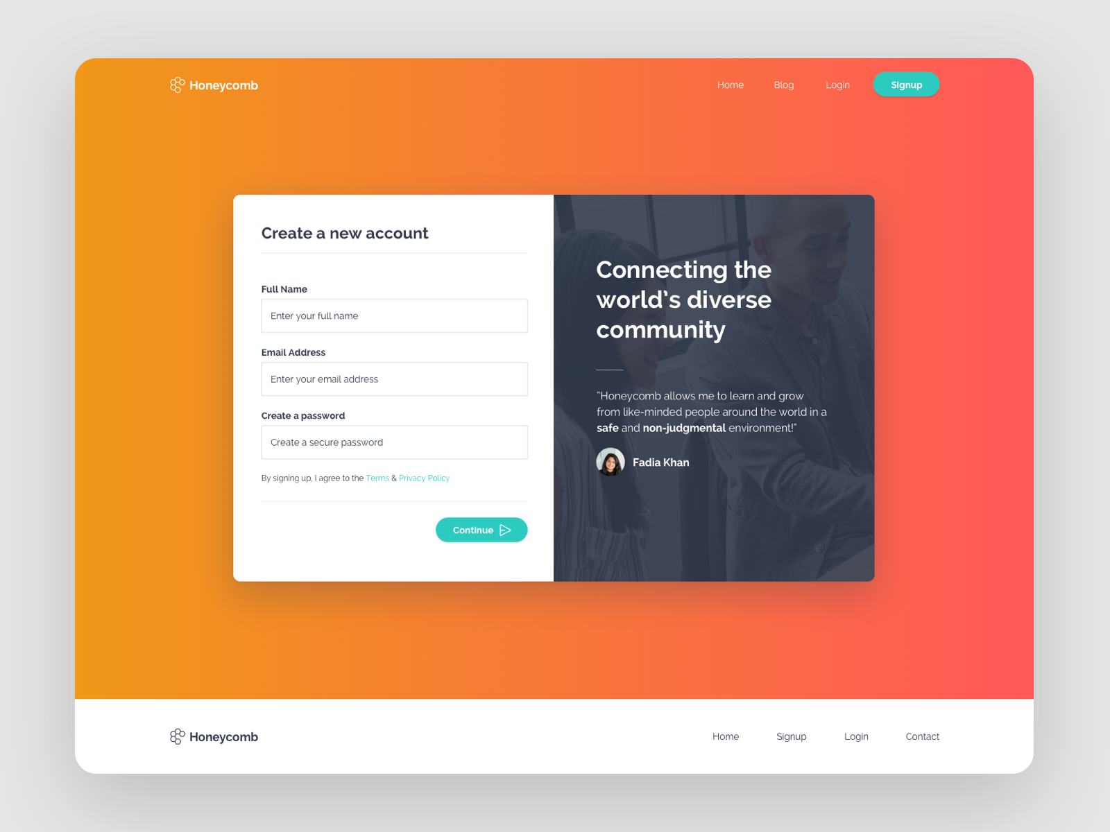 Honeycomb Signup UI by Brendan Ho on Dribbble