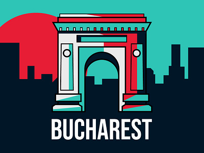 Bucharest's Arch of Triumph city illustration landmark sunset vector