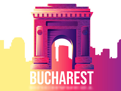 Bucharest's Arch of Triumph bucharest city colors gradient illustration landmark purple sunset vector
