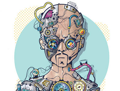 Ciber Criminal cartoon character design illustration machine robot steampunk vector