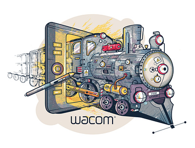 Wacom Sticker Concept concept creativity design graphictablet illustration sticker train vector wacom wacom intuos