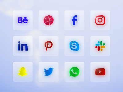 Important useful social icons - Light 3d icons app design kits brand icons communication icons glass effect icon design icon design mobile app icons mobile ui kit social icons