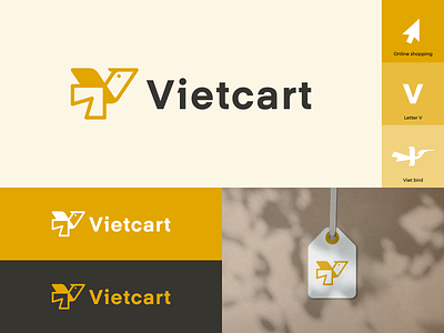 Vietcart logo animal bird branding card grocery household market online shopping store symbol