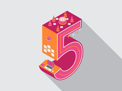 Happy 5th birthday Dribbble 5years anniversary brithday dribbble flat illustration long nam pink shadow viet vietnam