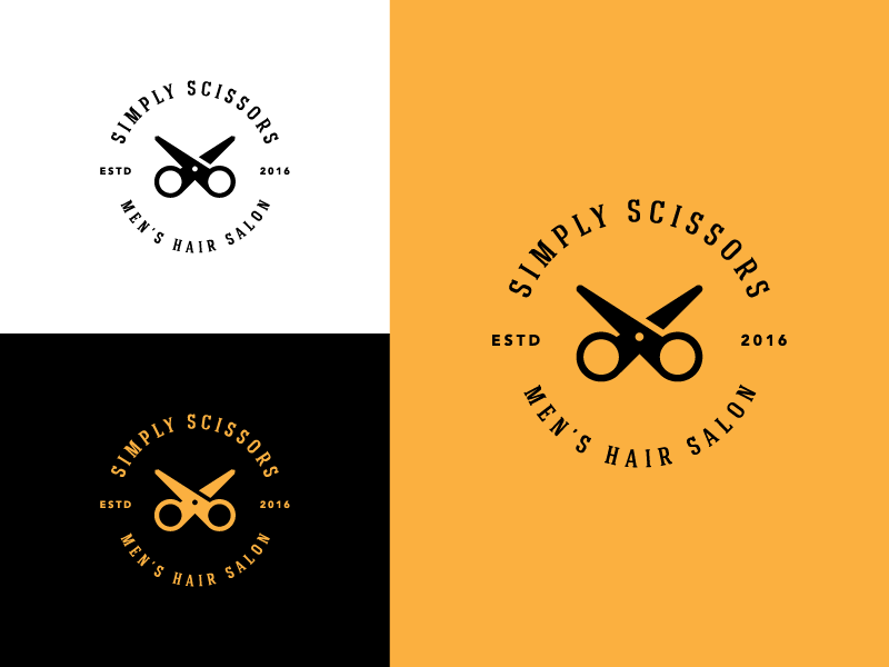 Simply Scissors logo mark symbol freelance classic vintage stylish barber cut men salon hair