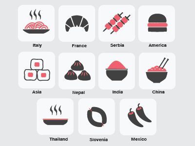 11 World Cuisines asia china food france icon india italy mexico slovenia thailand