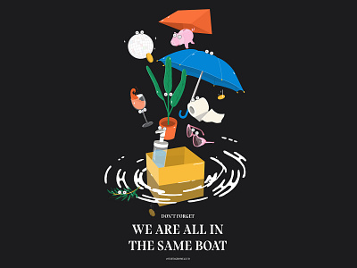 We are all in the same boat cartoon character design illustration poster