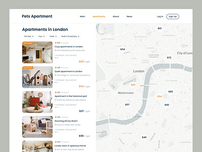 Pet Apartments Concept (p2) airbnb apartments booking desktop interface map marketplace pets search ui ux web design