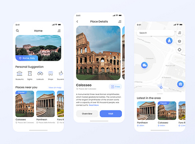 Travel App colosseo explore guide interface location map mobile mobile app overview search travel travel app ui ux