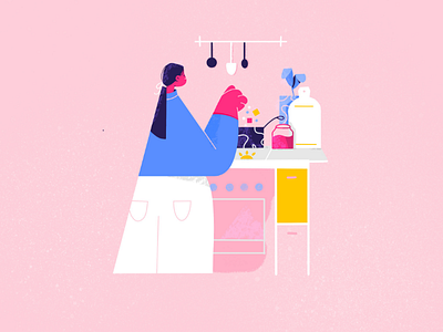Cooking in the kitchen character design cooking illustration explainer video goop illustration pink vector