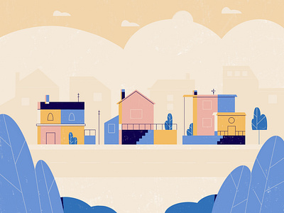 Little Street With Houses adobe illustrator blue character design colourful house illustration illustration line art linear street ui vector illustration