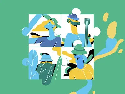 Hats & Characters adobe illustrator character character design character illustration girl green greenery hats illustration illustrator line art music ui vector illustration